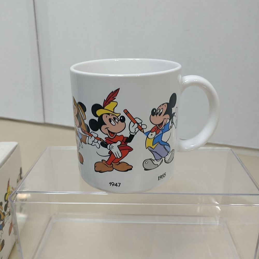Disney 1986 Mickey Mouse 1928 to 1955 Coffee Mug Applause Japan Apx 3 x 3.25.